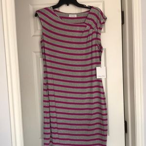 Calvin Klein Gray and Pink Striped Dress